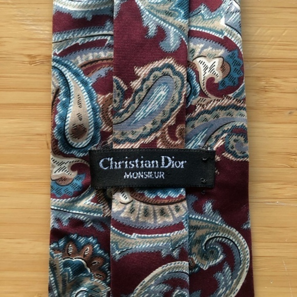 DIOR Silk Tie In Dark Red & Paisley Blue